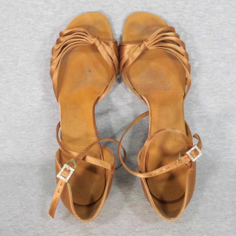 Supadance 1066 Latin Ballroom Dance Shoes 6.5 Dark Tan Satin 2" Flare Heel w Box - Picture 5 of 11